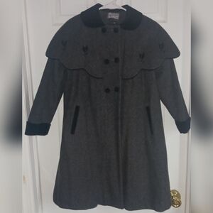 VTG Rothschild Girls Dress Coat Double Breasted Gray Black Wool Velvet 6X